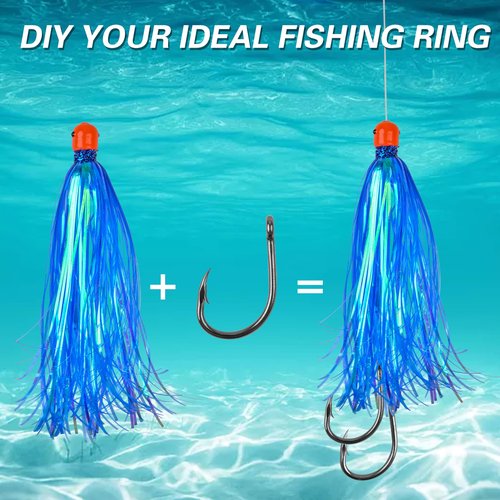 OROOTL 10pcs/Pack Mylar Flash Teaser Tail Bucktail Teasers Weighted Jig Head Fishing Lures Mylar Fishing Skirt Hair Bait Jigs 3/8oz Bullet Sinkers Head with Bucktail Teaser