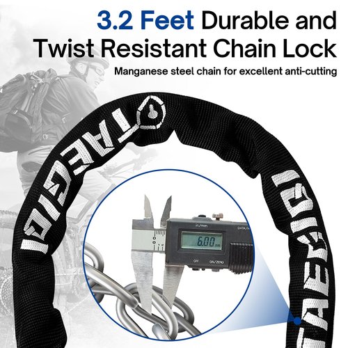TAEGIQI Upgrade Bike Lock,Bike Chain Lock with 2 Ways to Unlock,5 Digit Resettable Combination and 2 Keys,Heavy Duty Anti-Theft 3.2 Feet,High Security Bicycle Locks for Ebike,Escooter,Gate,Door