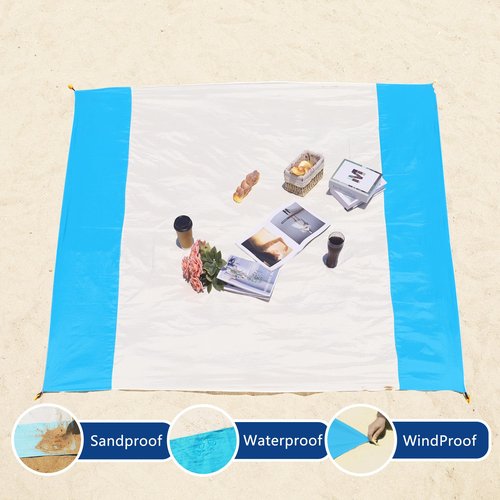 Ruili Beach Blanket Sandproof Extra Large 5-7 Adults, Oversized Beach Mat Waterproof Washable Foldable Outdoor Mat, 83''x79'' Beach Blanket with Storage Bag, Lightweight Durable 4 Stakes (White&Green)