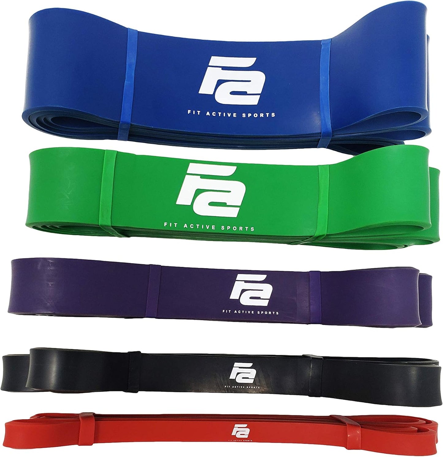 Fit Active Sports Resistance Workout Exercise Bands for Home, Gym, Stretching, Strength Training, Weightlifting, Pull Up Assist - Indoor and Outdoor Use