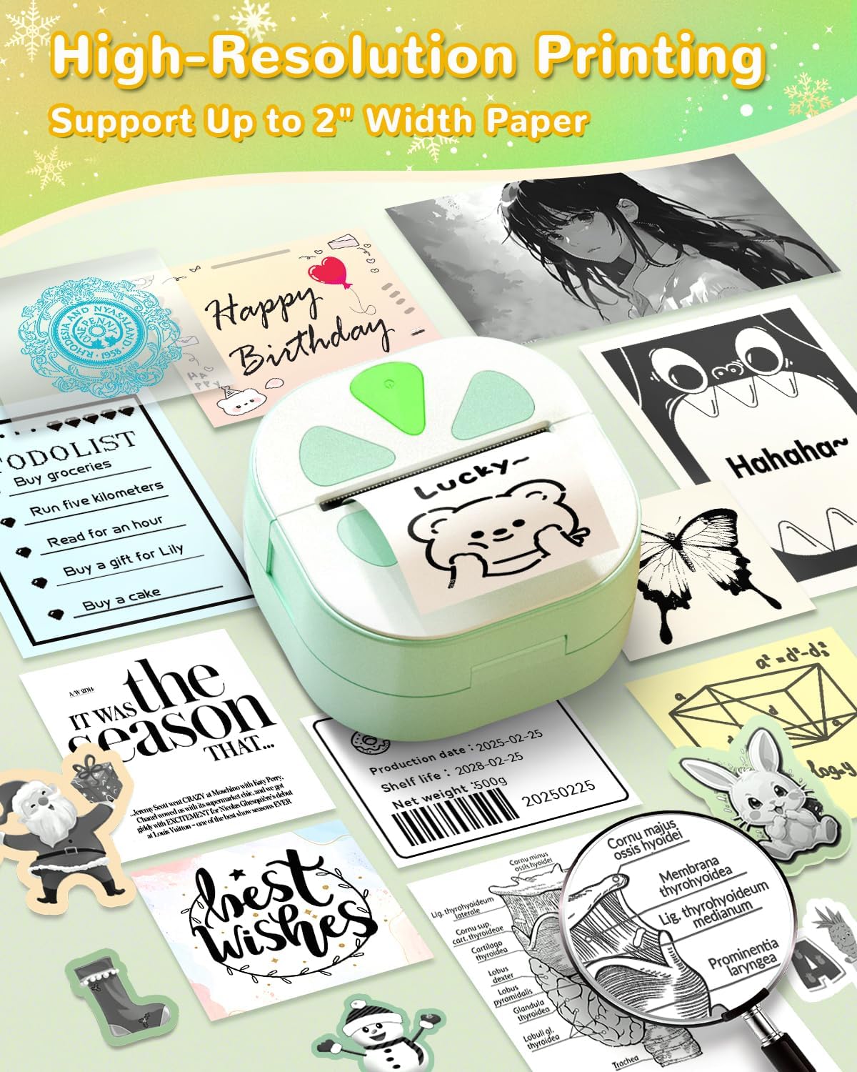 Sticker Printer, Print Pods Mini Printer, Bluetooth Thermal Sticker Maker Machine with 3 Rolls Paper, Print Pod Mini Printers for iPhone, Impresora Portátil for Study Note, Journal, DIY, Kids Gift