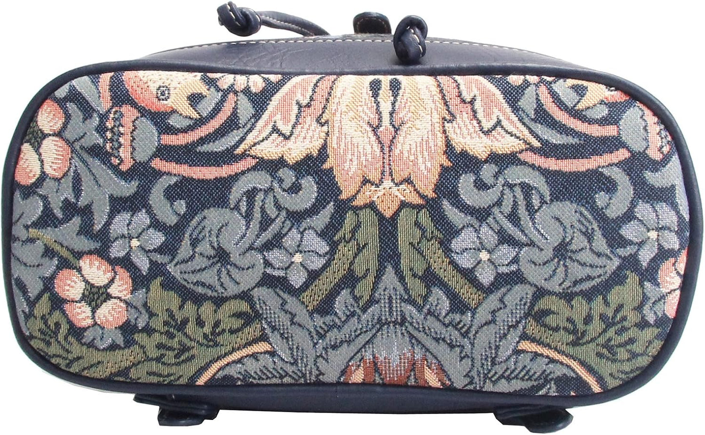 William Morris Strawberry Thief Tapestry Flap Buckle Pull String Backpack by Signare