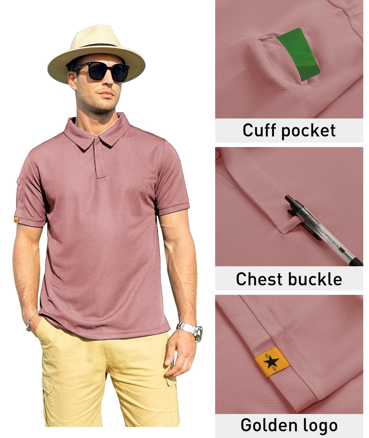 ZITY Mens Polo Shirt Short Sleeve Sports Tactical T-Shirt Athletic Golf Polos Daily Casual Stylish Collared Shirts for Men Ash Pin XX-Large