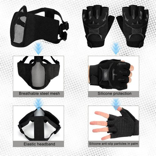 Cuffbow 4 Packs Tactical Vest Helmet Gloves Mask Set Paintball Vest Paintball Airsoft Fast Helmet Mask Gloves(Black)