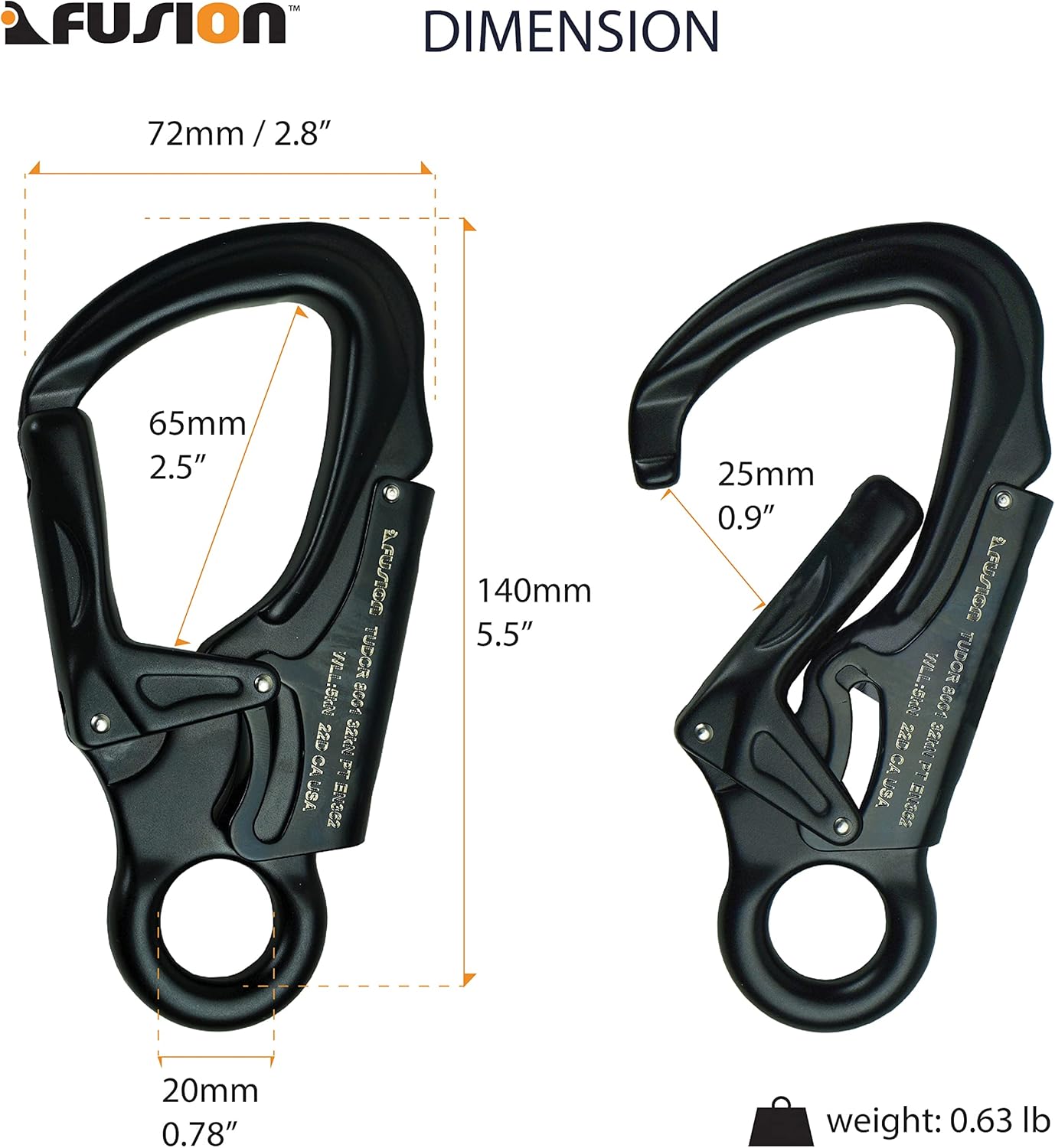 Snap Auto Locking Carabiner 32KN - Fusion Climb® Tudor - Professional Rock Climbing Carabiner - Heavy Duty Steel Clip - Snap Locking Carabiner for Climbing, Rappelling, D Shaped - UIAA ANSI Compliant
