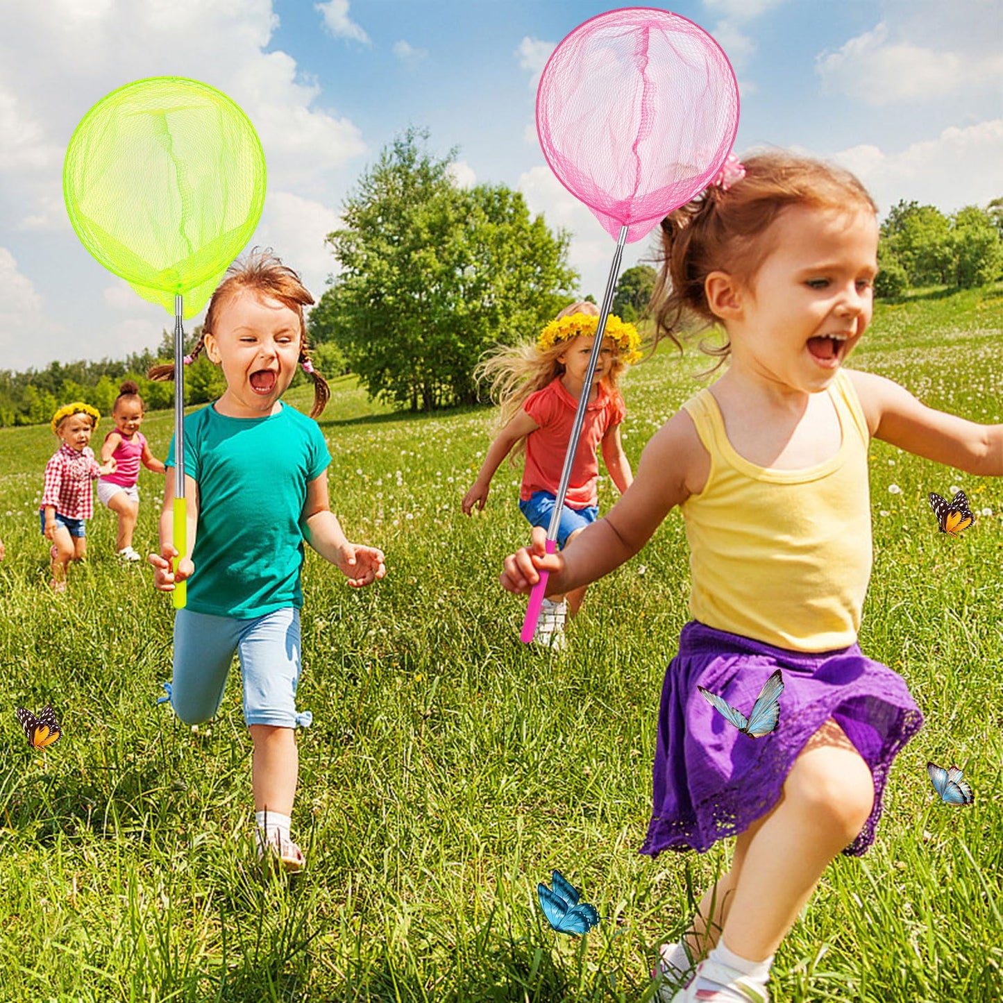 3PCS Kids Fishing Net with Bucket, Telescopic Fishing Net with Handle, Small Fishing Butterfly Net, Kids Fish Butterfly Catching for Catching Insects Fishing, Nature Exploration Toys