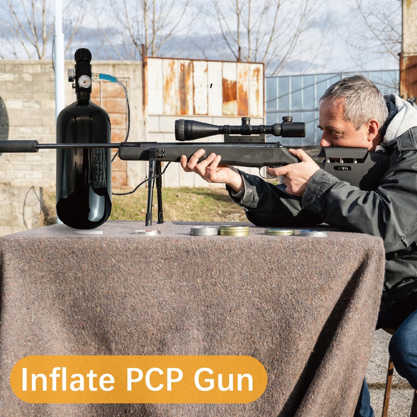 Orcair Discounted DOT 98ci/1.6L Carbon Fiber Tank with Dual Gauge Valve,PCP Tank 4500 psi,Complete PCP Airgun Charging System Lightweight Paintball Fill Station