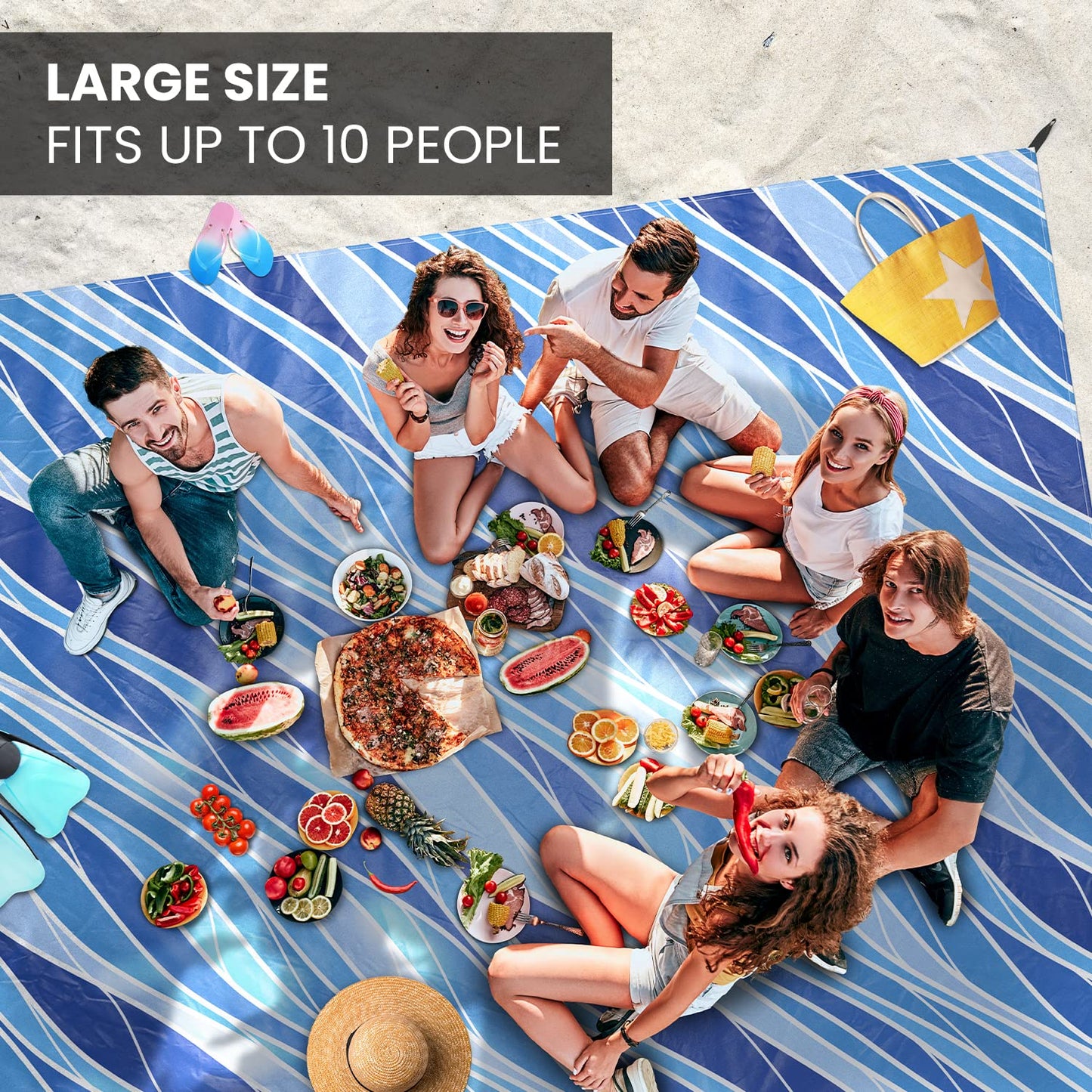 Everlasting Comfort Beach Blanket Bundle - Enjoy Sunny Days with Large, Sandproof Mats for Picnics and Beach Trips - Fits up to 10 Individuals