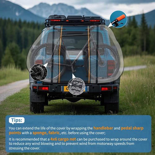 OVCRNIBI Bike Cover for Transport on Rack,Waterproof Tear Resistant Outdoor Bicycle Cover for 1,2 Bikes with Visible Tail Lights,License Plate Window and 2 Elastic Straps,80 ''L x 18''W x 50''H