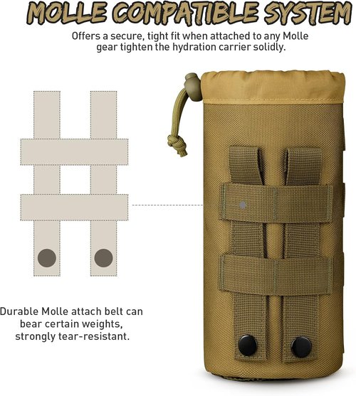 Gonex Tactical MOLLE Water Bottle Pouch, Drawstring Open Top & Mesh Bottom Travel Water Bottle Bag Hydration Carrier