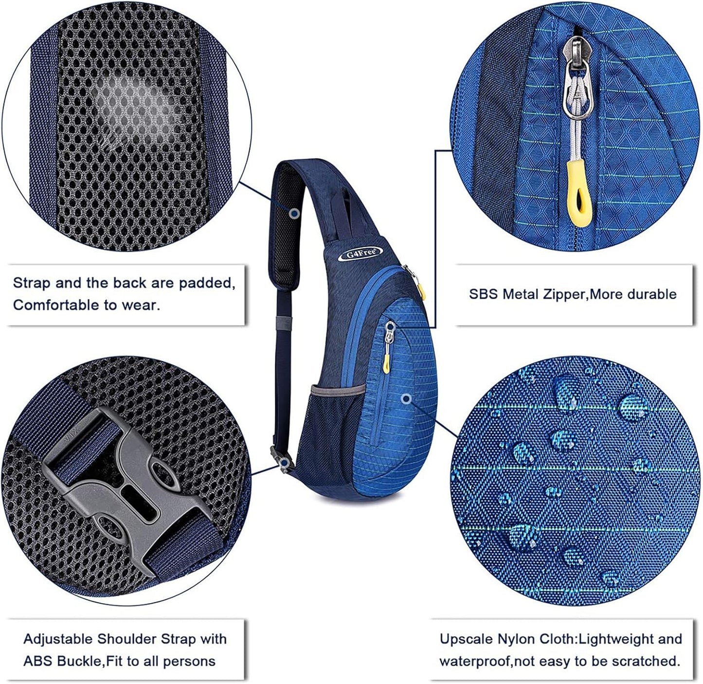 G4Free Sling Bag for Men Women, Small Crossbody Backpack Lightweight Chest Shoulder Bags for Travel, Outdoor and Sports (Black)