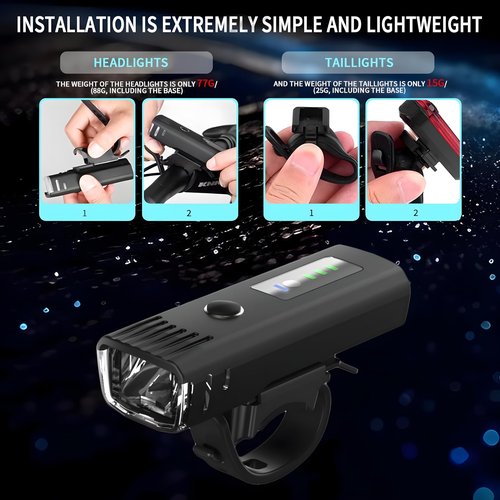 Ultra Bright USB Rechargeable Bike Light Set, 4 Light Modes Bicycle Front Headlight and Back Taillight, Night Riding Waterproof Bike Front & Rear Light for Men Women Kids Road Mountain Cycling