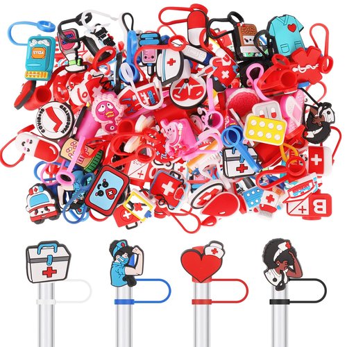 XLSXEXCL 50 Pcs Nurses Straw Cover Caps Compatible with Stanley Cup, Silicone Cute Reusable Straw Toppers Compatible with Stanley Cup Accessories 10mm