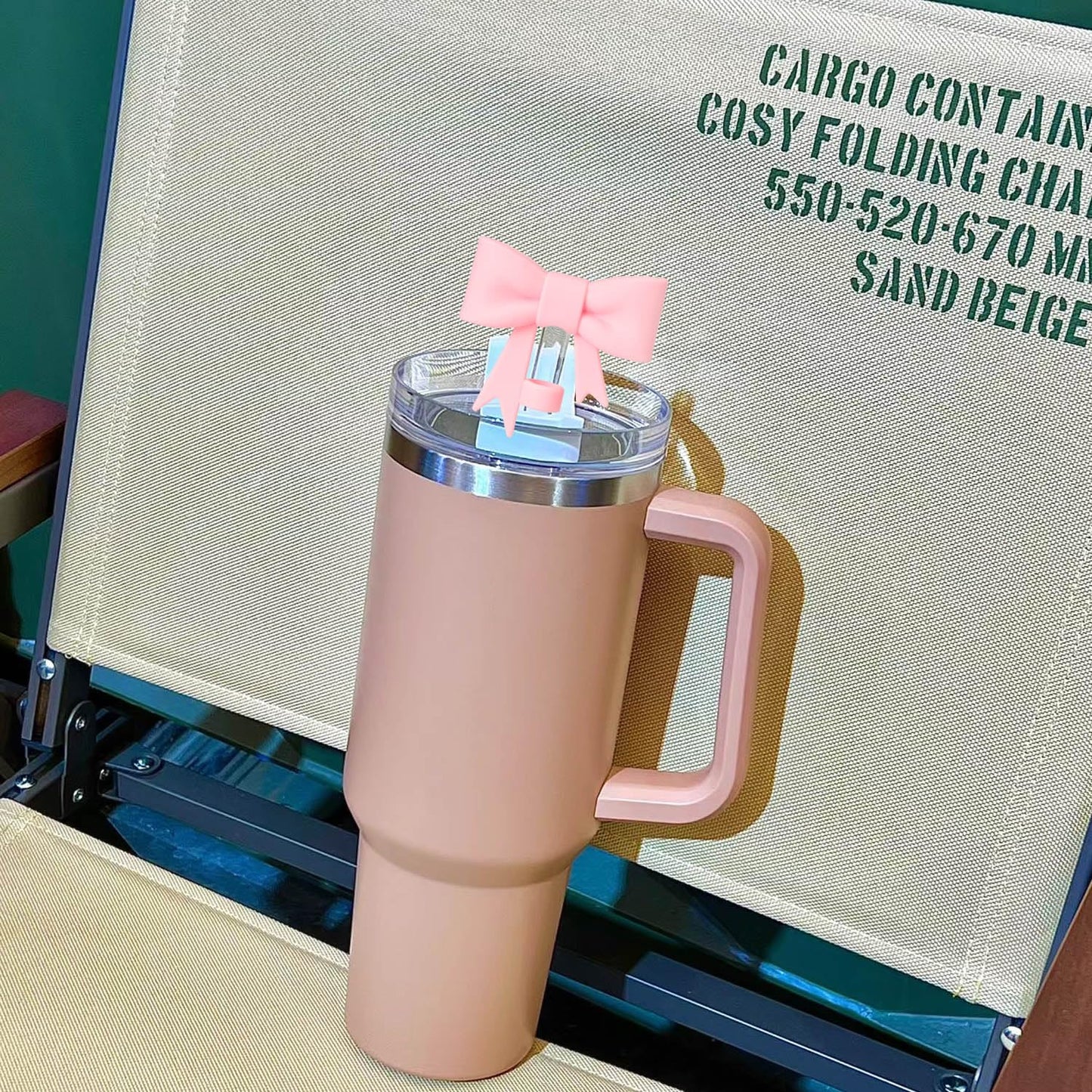 HIUSITY Bow Straw Cover Topper for Stanley Cup,Silicone Straws Toppers for Tumbler with Handle 40oz,Cute 10mm/0.4in Covers Cap,Dust-Proof Reusable Lids for Stanleys Cups Accessories,Pink