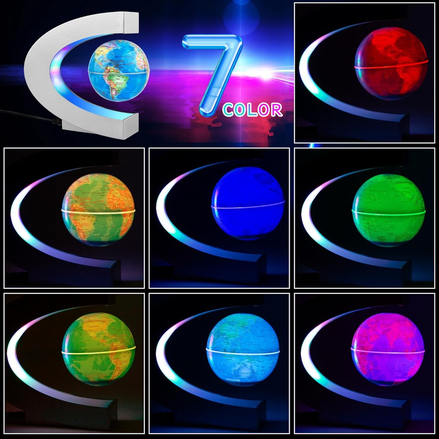 MOKOQI Magnetic Levitating Globe with LED Light, Cool Tech Gift for Men Father Boys and Girls , Birthday Gifts for Kids, Floating Globes World Desk Gadget Decor in Office Home/Display Frame Stand