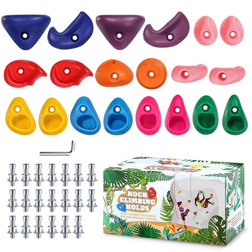TOPNEW 20PCS Rock Climbing Holds for Kids, Climbing Rocks for Play Set, Swingset - Adult Rock Wall Holds with Mounting Hardware for Indoor Outdoor, Bright Color