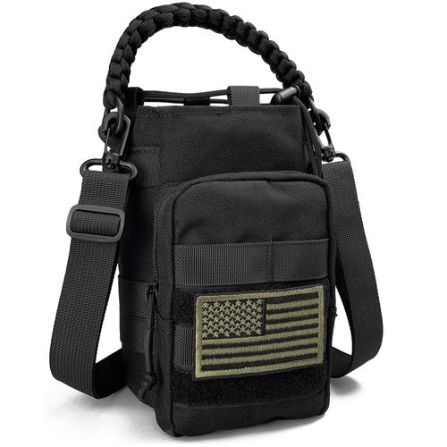 DEFUNX 64 Oz Water Bottle Sleeve - Water Jug Holder with Strap Cross-Body Bottle Carrier with MOLLE System Tactical Military Style Bag All Black