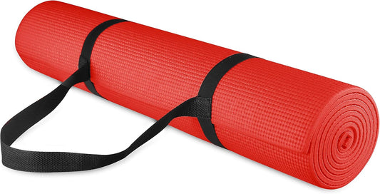 Fitvids All Purpose 1/4-Inch High Density Anti-Tear Exercise Yoga Mat with Carrying Strap, Multiple Colors