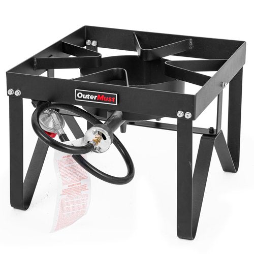OuterMust Outdoor Propane Burner Heavy Duty Propane Gas Stoves for Cooking with 10 PSI Regulator and Cast Iron Braided Holes Perfect for Home Brewing, Crawfish Boiler, Turkey Fryer and Seafood Boiler