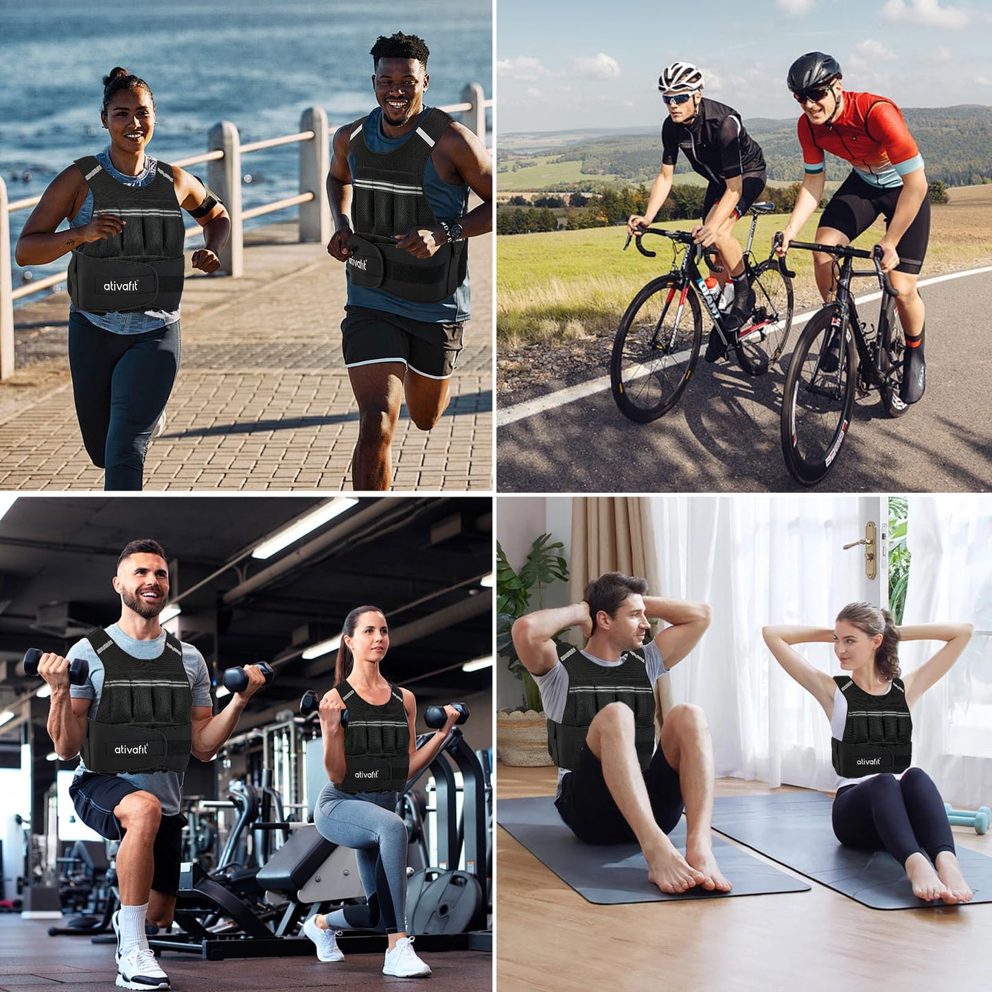 Ativafit Adjustable Weighted Vest Women Men with Reflective Design 2 4 6 8 10 12 14 16 18 20 22 Lbs Running Vest for Strength Training, Walking, Jogging, Weightlifting, Running Men Women Kids 2-22 Lbs (Black)