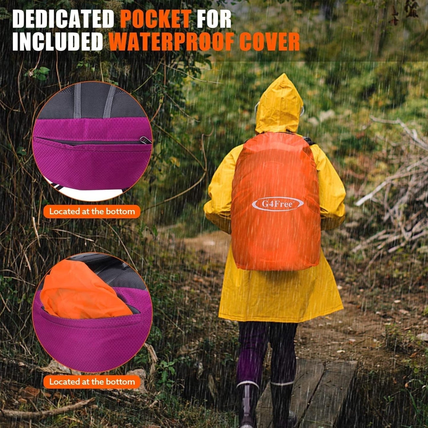 G4Free 35L Hiking Backpack Water Resistant Outdoor Sports Travel Daypack Lightweight with Rain Cover for Women Men (Peacock Green)