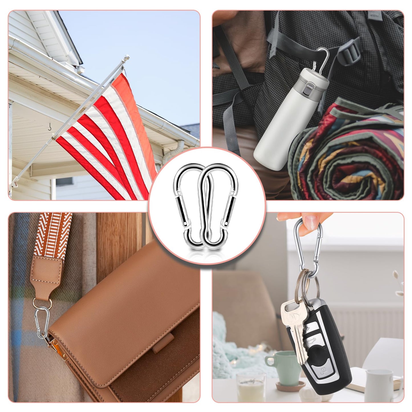 Gjinxi Flag Clips for Flagpole Rope, 4PCs Flag Pole Clips to Hold Flag, Zinc Alloy Swivel Hooks for Outdoor, Carabiner Keychain Clip, Dog Leash Hook, Flagpole Hardware Accessories for Flagpole Rings