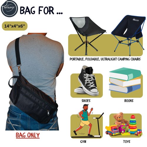 MYSUPOT 14"x4"x6" (Black) Replacement Bag for Portable, Lightweight, Ultralight, Foldable, Portable, Compact Camping Chair w/Front Pocket - 420D Oxford Polyester Fabric