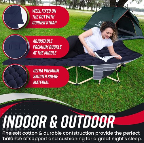 Vaygway Blue Outdoor Camping Cot Pads Mattress- Soft Comfortable Lightweight Thick Cotton Sleeping Cot- Portable Hiking, Traveling, Backpacking Waterproof Bottom Pad Mattress (Blue, 1 Pack)