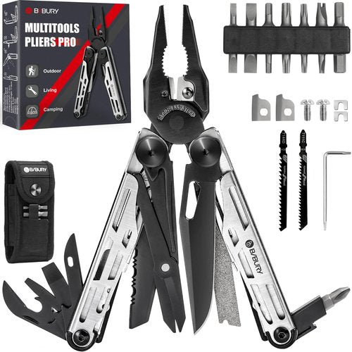 BIBURY Multitool Pliers Pro BI2045, Stainless Steel 31-in-1 Multi Tool Pliers with Replaceable Wire Cutters and Saw,Foldable Multitools with Scissors and Screwdriver, Ideal for Camping,Survival,Repair