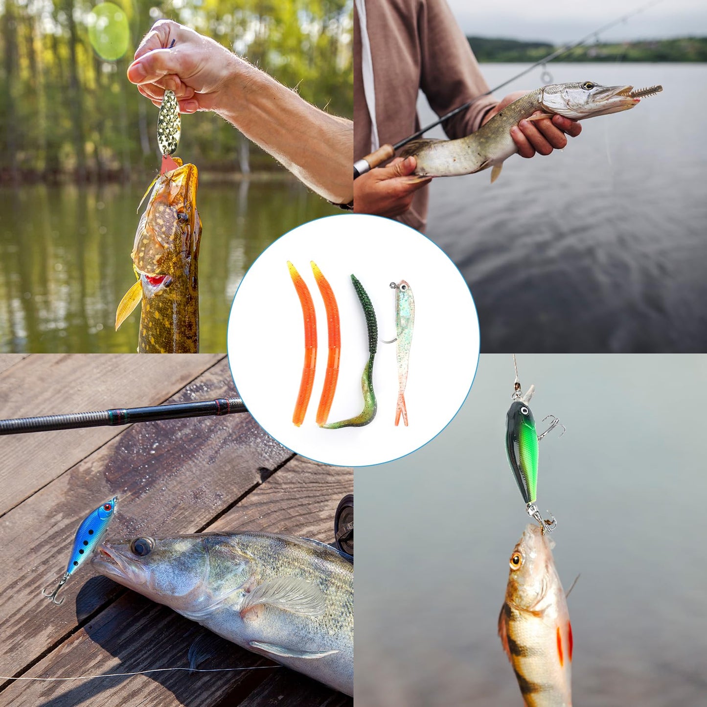 71Pcs Fishing Lures Kit, Fishing Tackle Box Fishing Baits Including Crankbaits for Bass, Salmon for Freshwater and Saltwater, Fishing Accessories Fishing Gear, for Dad Men