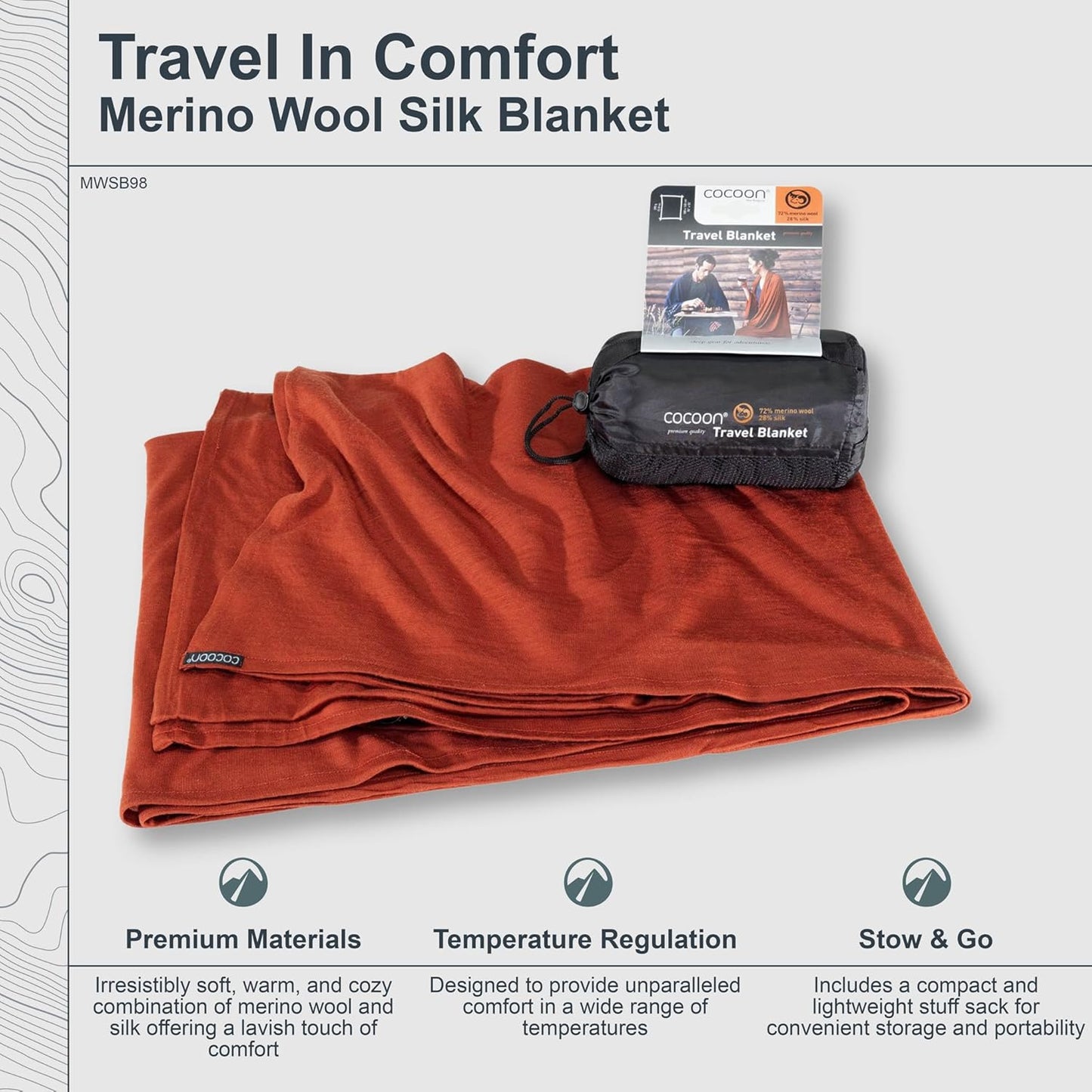 cocoon - Premium - Merino Wool/Silk Travel Blanket - Cozy, Soft, Warm, Lightweight - Graphite Grey