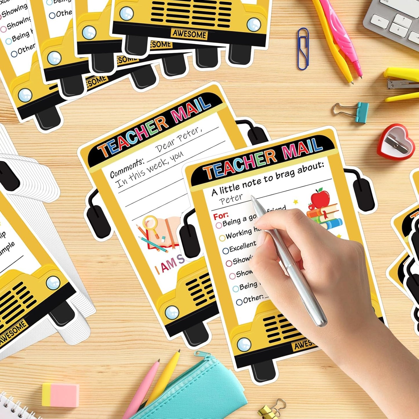 50Pcs Teacher Mail Notes to Parents, Smiley Face Happy Mail Postcards Classroom Good Behavior Incentive Motivational Cards to Send Home for Preschool Kindergarten Elementary School Teacher Supplies