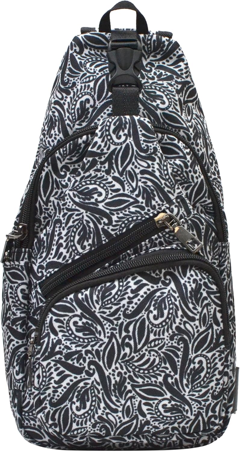 Anti-Theft Daypack Crossbody Sling Backpack, USB Charging Connector Port, Lightweight Day Pack for Travel, Hiking, Everyday, Regular, Black