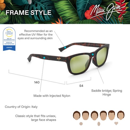 Maui Jim Kapii Polarized Square Sunglasses, Matte Dark Havana/Maui Htpolarized, Large