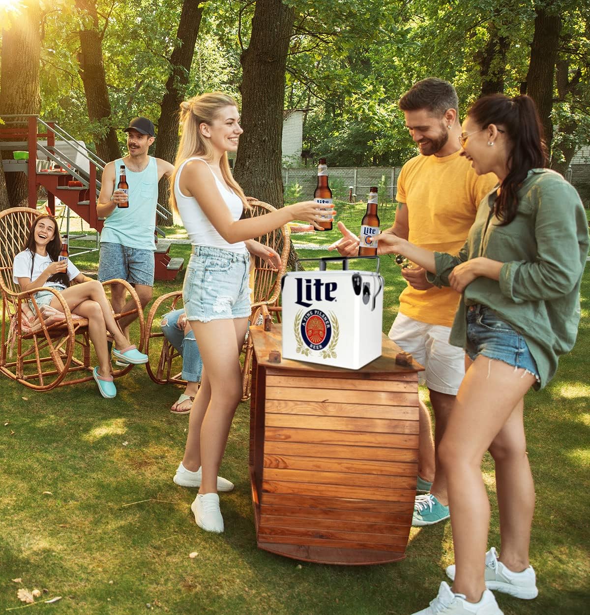 Miller Light Retro Ice Chest Cooler - Portable Ice Bucket with Bottle Opener, Vintage Style, Insulated for Camping, Beach, Picnic, RV, BBQs, Tailgating, Fishing, 18 Can Ice Box, 13L (14 qt)
