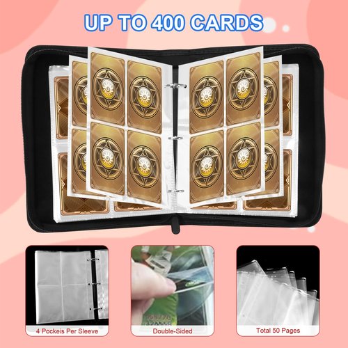 Awedsu Collectible Trading Card Albums,Collectible Trading Card Protective Sleeves,Card Binder 4-Pocket,400 Pockets Card Case Holder for TCG,Sports Card. (Red Blue)
