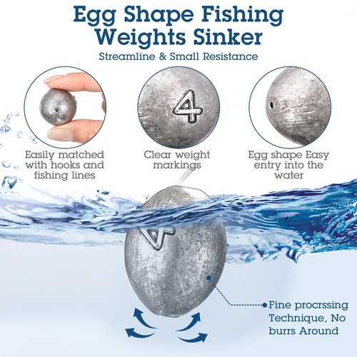 Vertintong 33 Pcs 1oz, 2oz, 3oz, 4oz, 6oz Egg Fishing Sinker Weights Kit Egg Weights Rig Drop Bass Casting Fishing Sinkers Saltwater Freshwater Gear Tackle