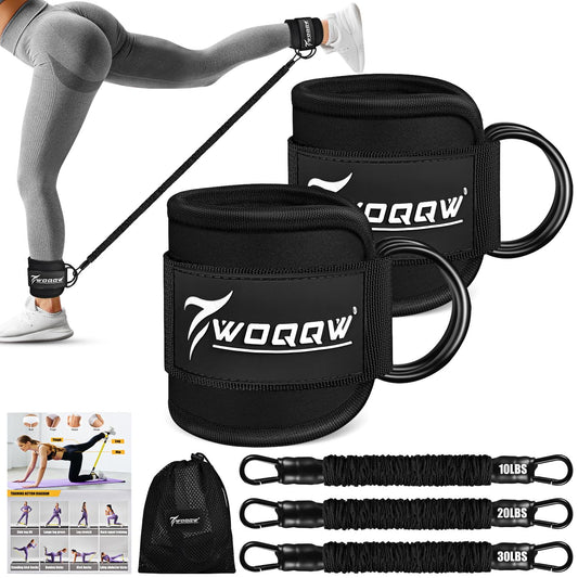 Ankle Resistance Bands with Cuffs, Leg and Glutes Workout Equipment, Resistance Bands with Ankle Straps for Cable Machine Kickbacks, Booty Workouts, Lower Body Exercises - Home Gym Exercise Equipment