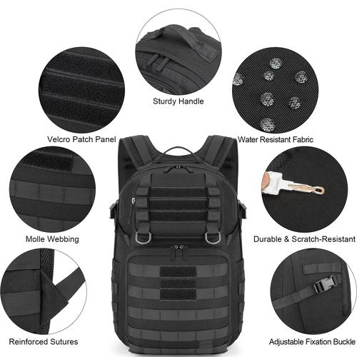 Tzowla Tactical Military Grade Backpack Waterproof,Travel Laptop Army Molle Rucksack for Men and Women with Small Detachable Bag,Army 3 Days Assault Pack Bag,Black