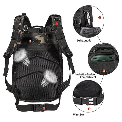 BOMTURN Tactical Military Backpack Molle Bag: 45L Waterproof Large Backpack Rucksack Army 3 Day Assault Survival Bag Pack