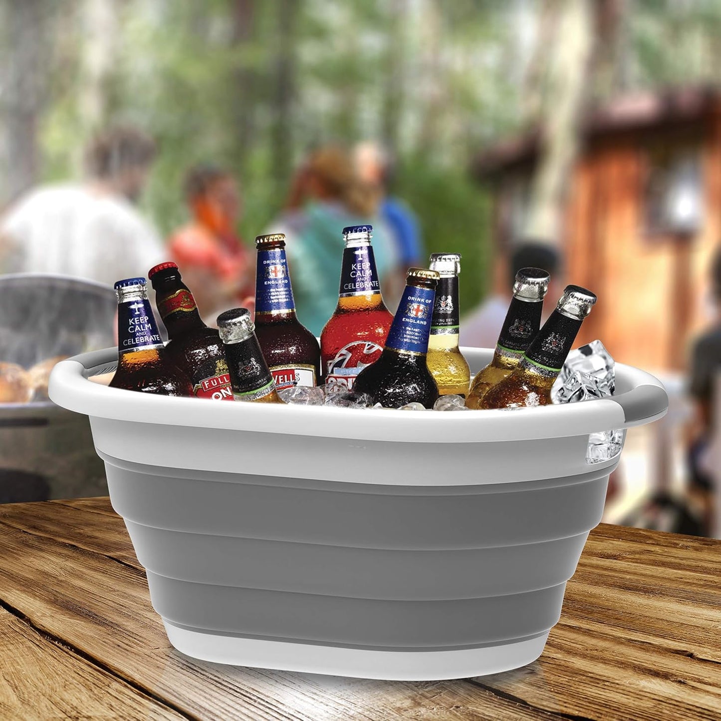 Trademark Home Collection Wakeman 75-CMP1062 Outdoors Collapsible Wash Basin, Dish Tub, Ice Bucket, Portable Basket & Comfort Handles for Camping, Tailgating, More (Gray), 24.25” x 12.5” x 11”