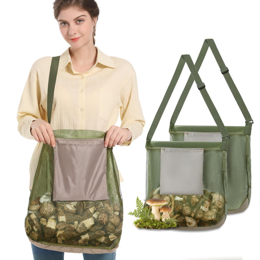 Mushroom Foraging Hunting Bag (17x16 Inches) - Foraging Kit With Mesh Bag, Adjustable Shoulder Strap, Ideal Gift For Mushroom Foragers (2 pack)