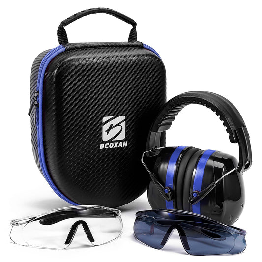 Bcoxan Shooting ear protection safety eamuffs, Gun range hearing protection, Shooting glasses, Earplugs, carrying case
