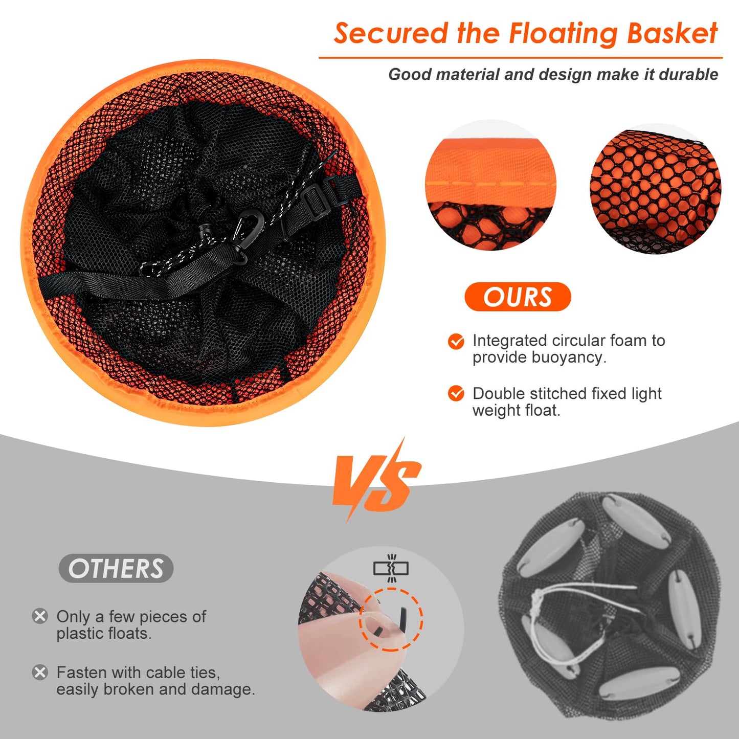 QualyQualy Floating Fish Basket for Live Caught, Foldable Fishing Holder Minnow Bucket Portable Collapsible Fishing Net Storage Cage for Live Fish Bait Live Well