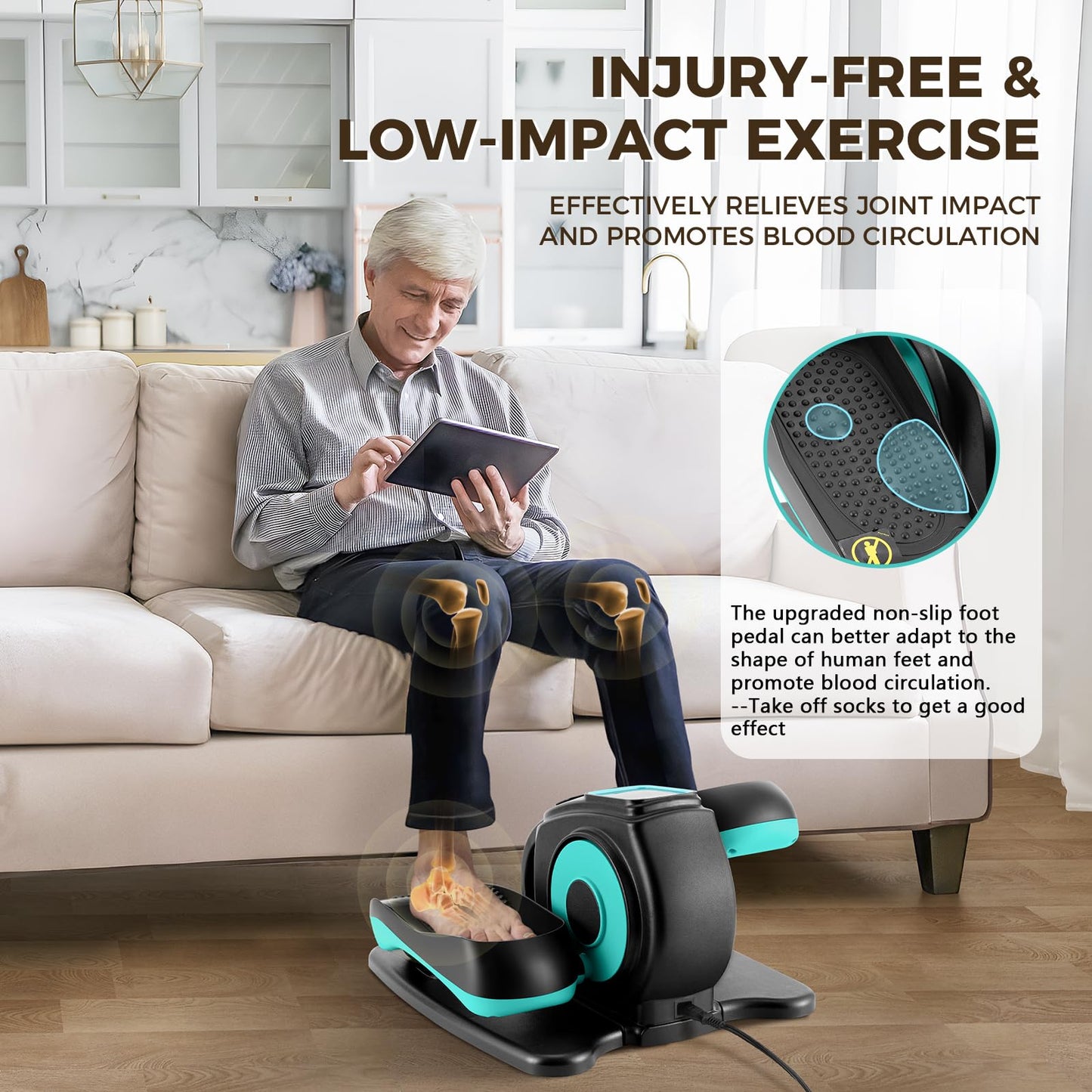 Rollingsurfer Under Desk Elliptical Machine, Electric Leg Exerciser for Seniors, Compact Seated Pedal Exerciser, Portable Elliptical Trainer with Remote and Non-Slip Pedals for Teens Adults