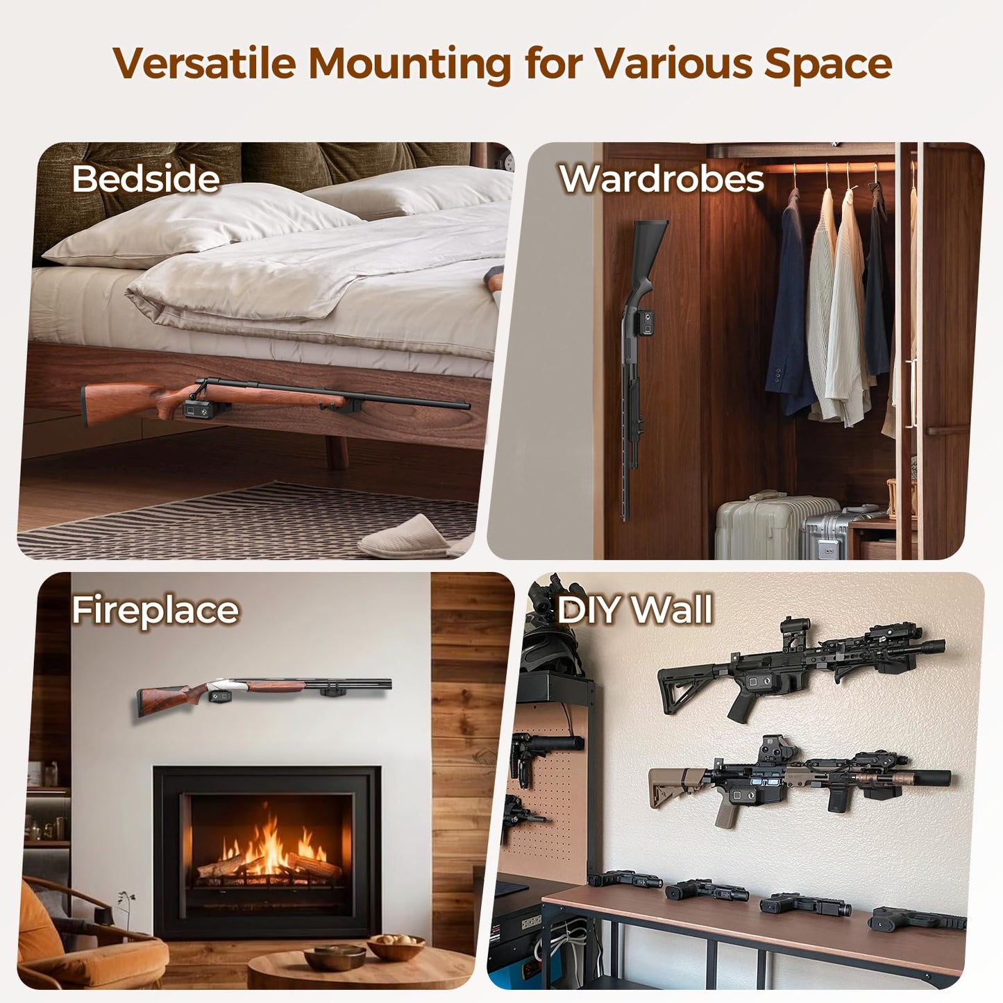 AINIRO Biometric Gun Trigger Lock - Quick Release Shotgun Lock with Gun Wall Mount Store Rifle Shotgun, Horizontal Metal Gun Rack for Wall with Soft Rubber Ring for Secure Display & Childproof Safety