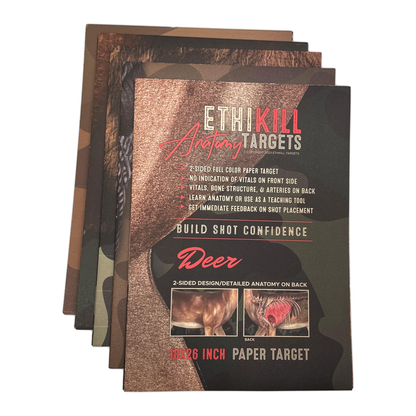 Animal Targets Featuring Deer - Hog - Turkey - Elk - Black Bear. 2-Sided Full Size Paper Range Targets for Archery & Rifle Hunters - Realistic Anatomy Illustrations by EthiKill (5 Pack)…