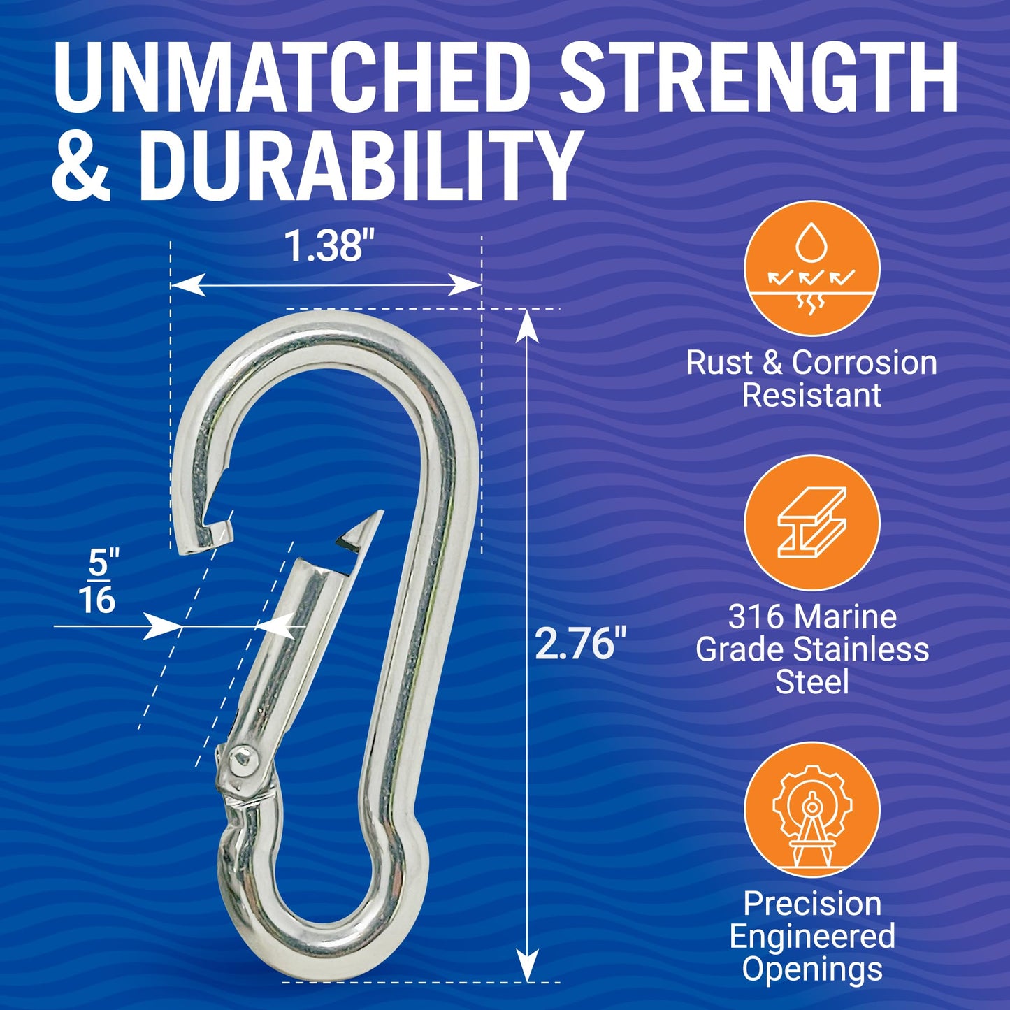 Stainless Steel Carabiner Clip, 4 Pack, 316 Marine Grade, Heavy Duty Spring Snap Hooks, Mini and Large Sizes, 2" to 4" Options, 2.76" Clips