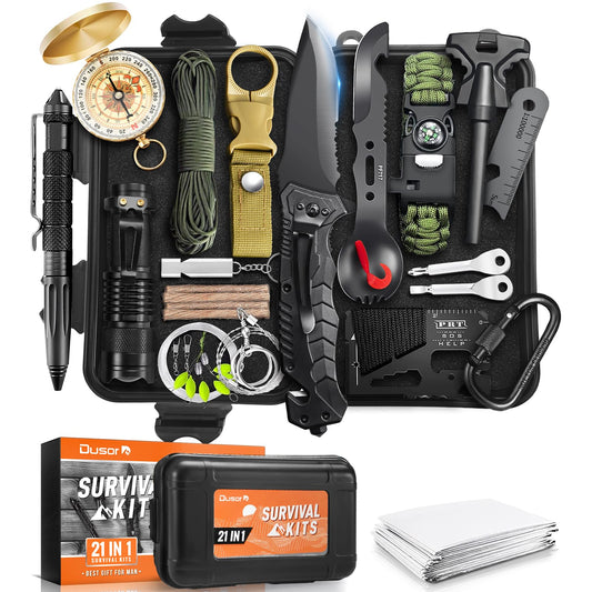 Dusor 21 in 1 Survival Kit Stocking Stuffers for Men, Mens Gift for Christmas 2025, Hunting Fishing Accessories Gifts, Camping Essentials Gifts for Men Who Have Everything, Survival Gear and Supplies