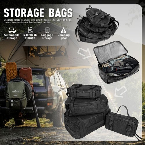 CASONMMAX 4 Set Tactical Packing Cubes ，Compressible Mesh Duffle Storage Bag,Portable Edc Molle Pouch Organizer. (BK)